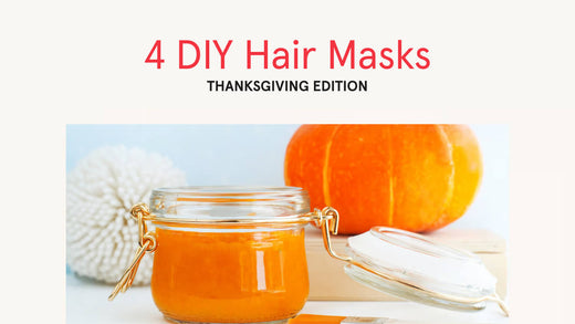 4 do it yourself Hair Masks, thanksgiving edition. Image banner shows a jar with pureed pumpkin.