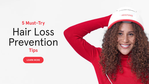 5 must try hair loss prevention tips. Image banner showing a woman wearing the Professional device.