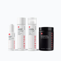 Image of the REVIVE Plus Max Growth Kit which includes the Advanced Hair Growth Formula, Growth Activator Serum and Thickening Shampoo and Thickening Conditioner.