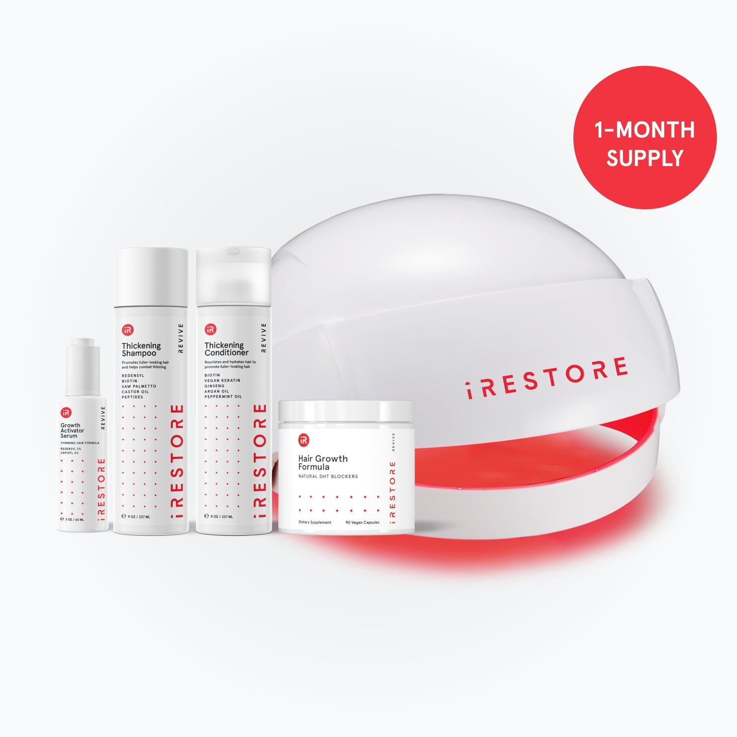 Image of the Essential hair device beside the REVIVE Max Growth Kit product.