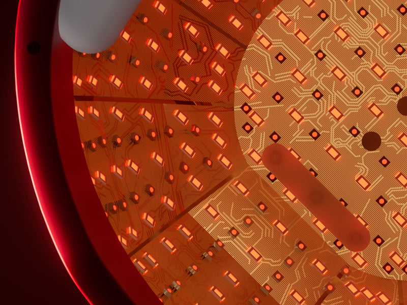 Inside view of the Professional hair device showing the lasers and light emitting diodes inside the helmet.