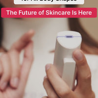 Woman showcasing how comfortable it is using the iRESTORE LED face mask and neck and chest mask while moving around the house