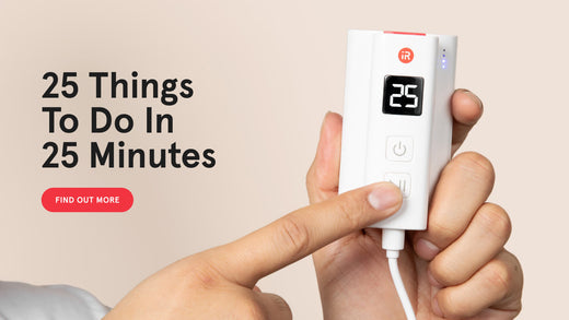 25 things to do in 25 minutes. Find out more. Hand holding the iRESTORE professional device remote.