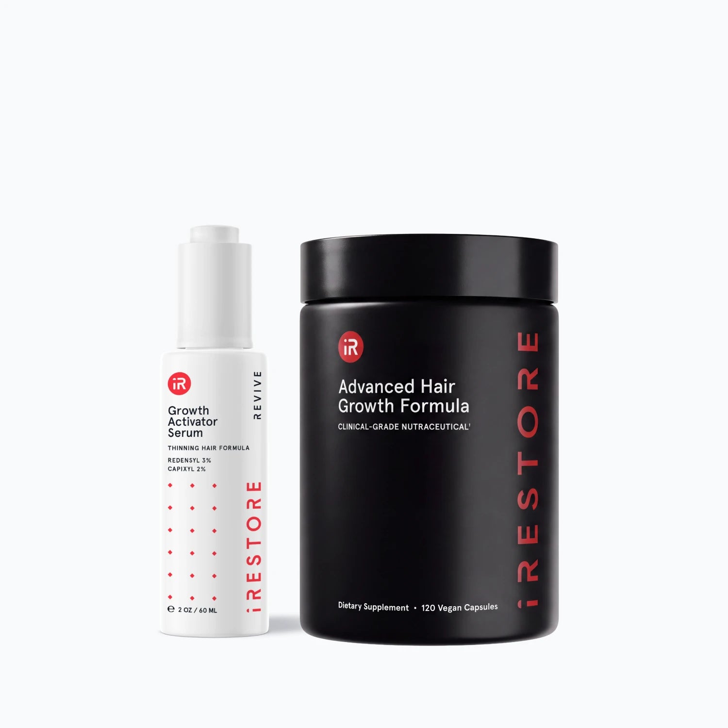 Image of the REVIVE Plus Growth Accelerator Kit which includes the Advanced Hair Growth Formula and Growth Activator Serum. 
