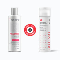 Image comparing the old and new packaging or bottle of the Thickening Shampoo.