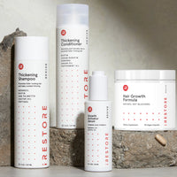 Image showing the REVIVE Max Growth Kit. Includes the Thickening Shampoo, Thickening Conditioner, Growth Activator Serum and the Hair Growth Formula.
