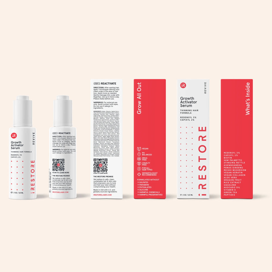 Image showing the front view and back view of the Growth Activator bottle including the box of it.