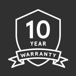 10 year warranty badge icon on a white background