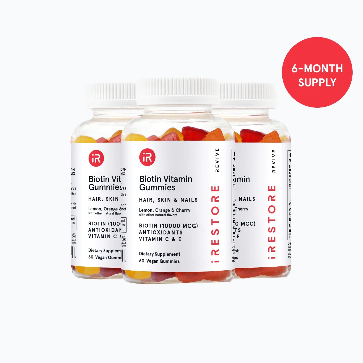 6-month supply. 3 bottles of biotin gummies.