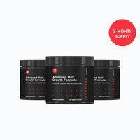Image of three jars of Advanced Hair Growth Formula, showing the 6-month supply badge in the image.