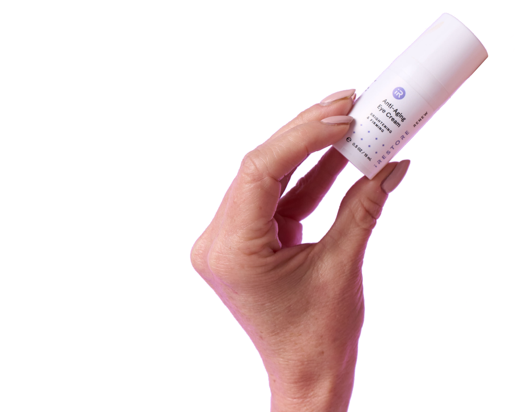 Hand holding anti aging eye cream