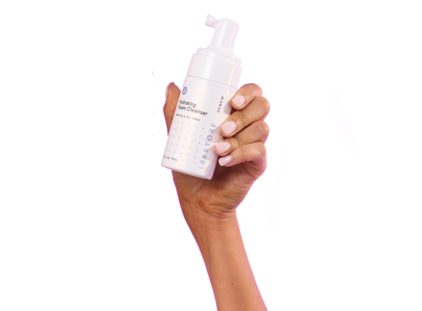 Hand holding the hydrating foam cleanser