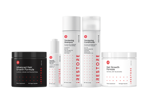 advanced hair growth formula, Growth activator serum, thickening duo, and hair growth formula
