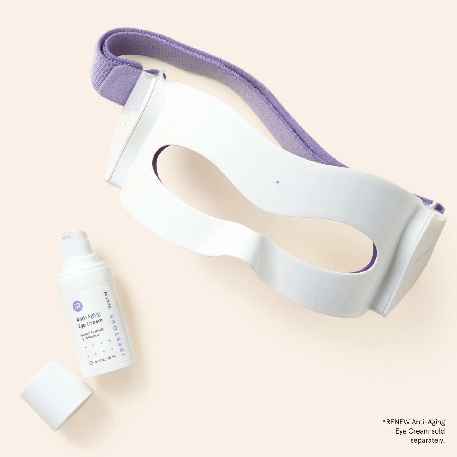 Top view of LED eye mask beside the anti-aging eye cream