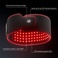 Red light therapy device with LED lights on a black background