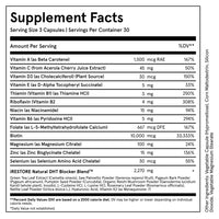 An image of the Hair Growth Formula Supplement Facts and Ingredients . Serving size, 3 capsules. Servings per container, 30. Ingredients. Green Tea Leaf Extract (Camellia sinesis)m Saw Palmetto Powder (Serenoa repensl fruit), Pygeum Bark Powder (Pygeum africanum), Pumpkin Seed Powder (Cucurbita)m Organic Reishi Mushroom Powder (Ganoderma lucidium Karstl), Inositol, L-Cysteine, HCI, Rosemary Leaf Powder (Rosmarinus Officinalis), Nettle Leaf Powder (Urtica dioica L), Hyaluronic acid, Vitamin K2.