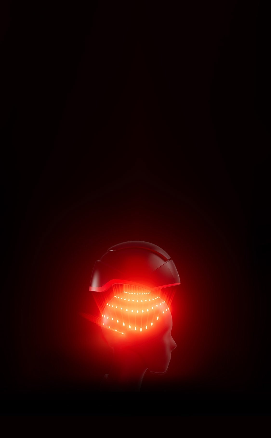 3D Image of the Elite helmet device placed on top of a 3D model head showing the lasers beams.