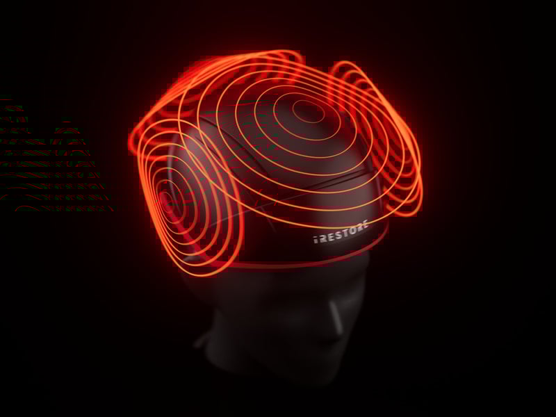 3D Image of the Elite helmet device showing the coverage of lasers.