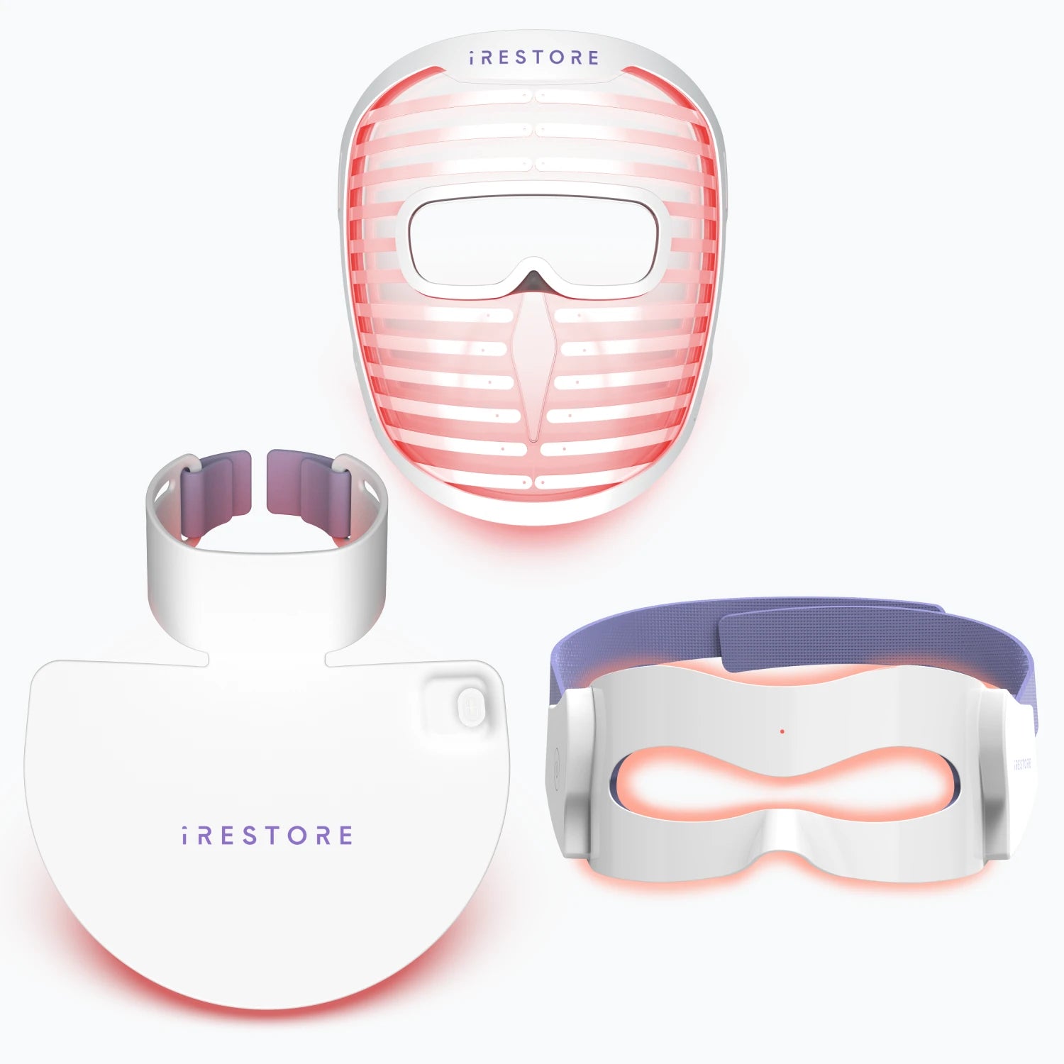iRESTORE Illumina Face Mask, Neck & Chest Mask and Eye Mask Skincare System Bundle. 360/230/180 Medical-Grade LEDs. Triple/Dual Wavelengths
