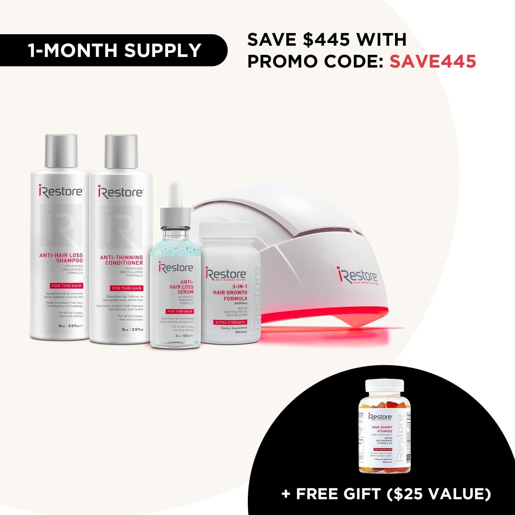 1 month supply. Save $445 with promo code: save445. Max growth kit beside pro device + free gift ($25 value)