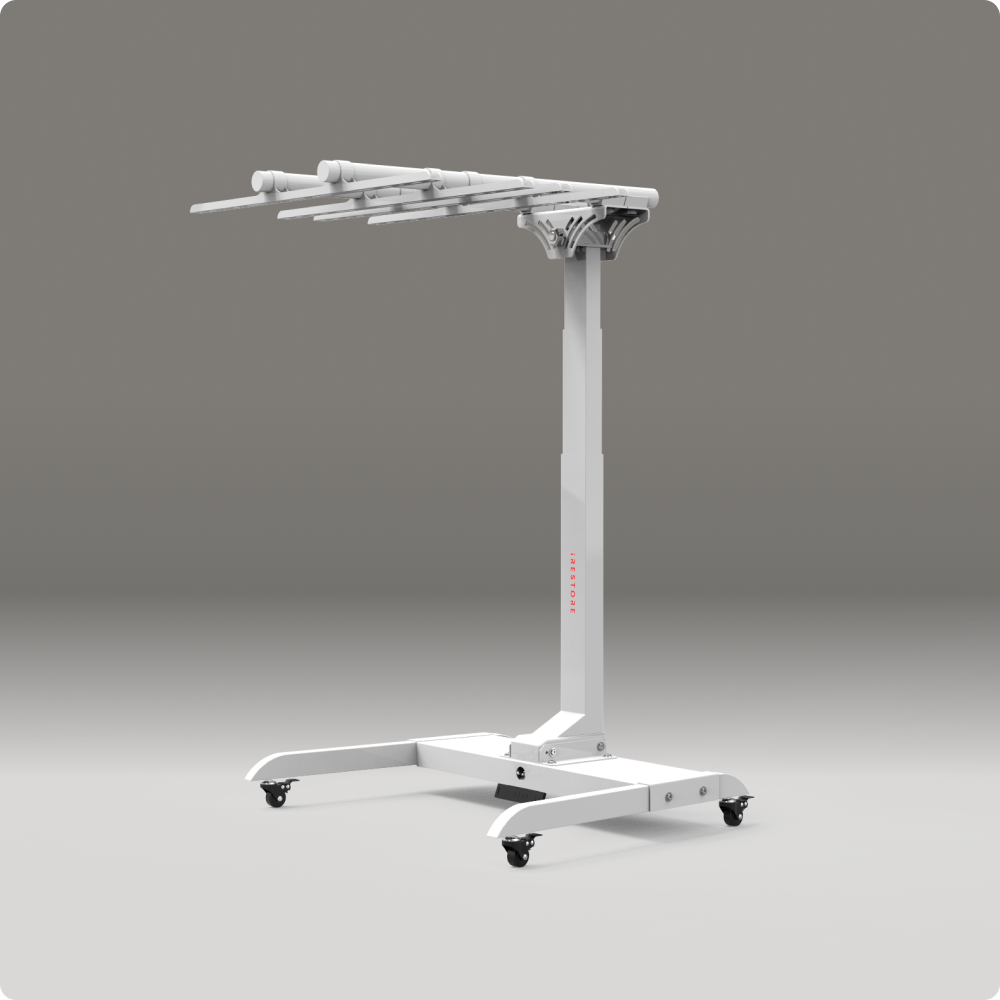 white motorized stand