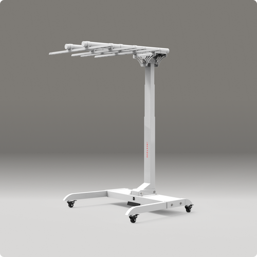 white motorized stand