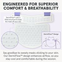 ENGINEERED FOR SUPERIOR COMFORT & BREATHABILITY.
Back of iRESTORE LED neck and chest mask showing the DermiFlowTM design that uses a lifted structure to keep the mask off your skin. Say goodbye to sweaty masks sticking to your skin. Our DermiFlowTM design enhances airflow, so you stay cool and comfortable during the session.