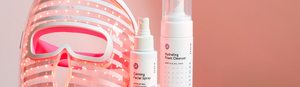 face mask, calming facial spray, hydrating foam cleanser.