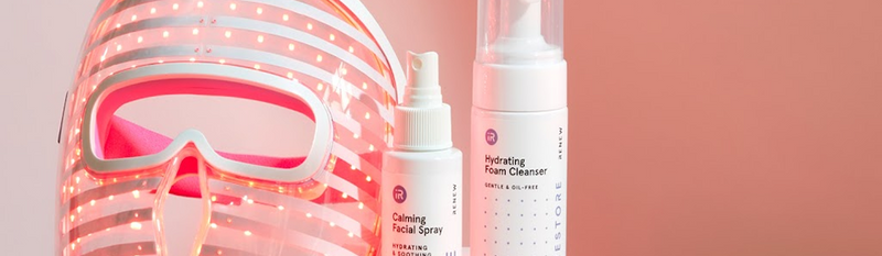 face mask, calming facial spray, hydrating foam cleanser.