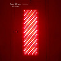 Apex body panel glowing with red and orange LEDs, hanging on a door. Text in the upper left corner indicates "Door Mount INCLUDED."