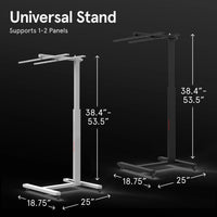 Universal stand with dimensions labeled on a black background