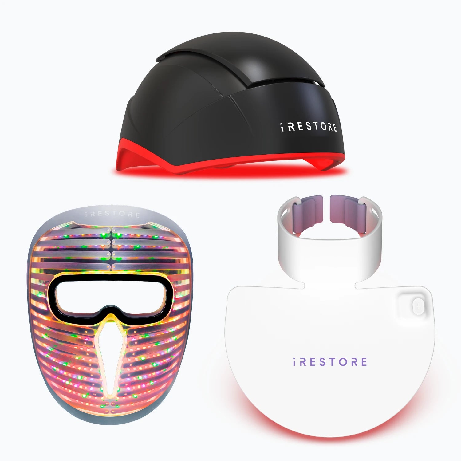 iRESTORE Elite Laser Bundle: Elite device, Laser face mask pro, and LED neck and chest mask