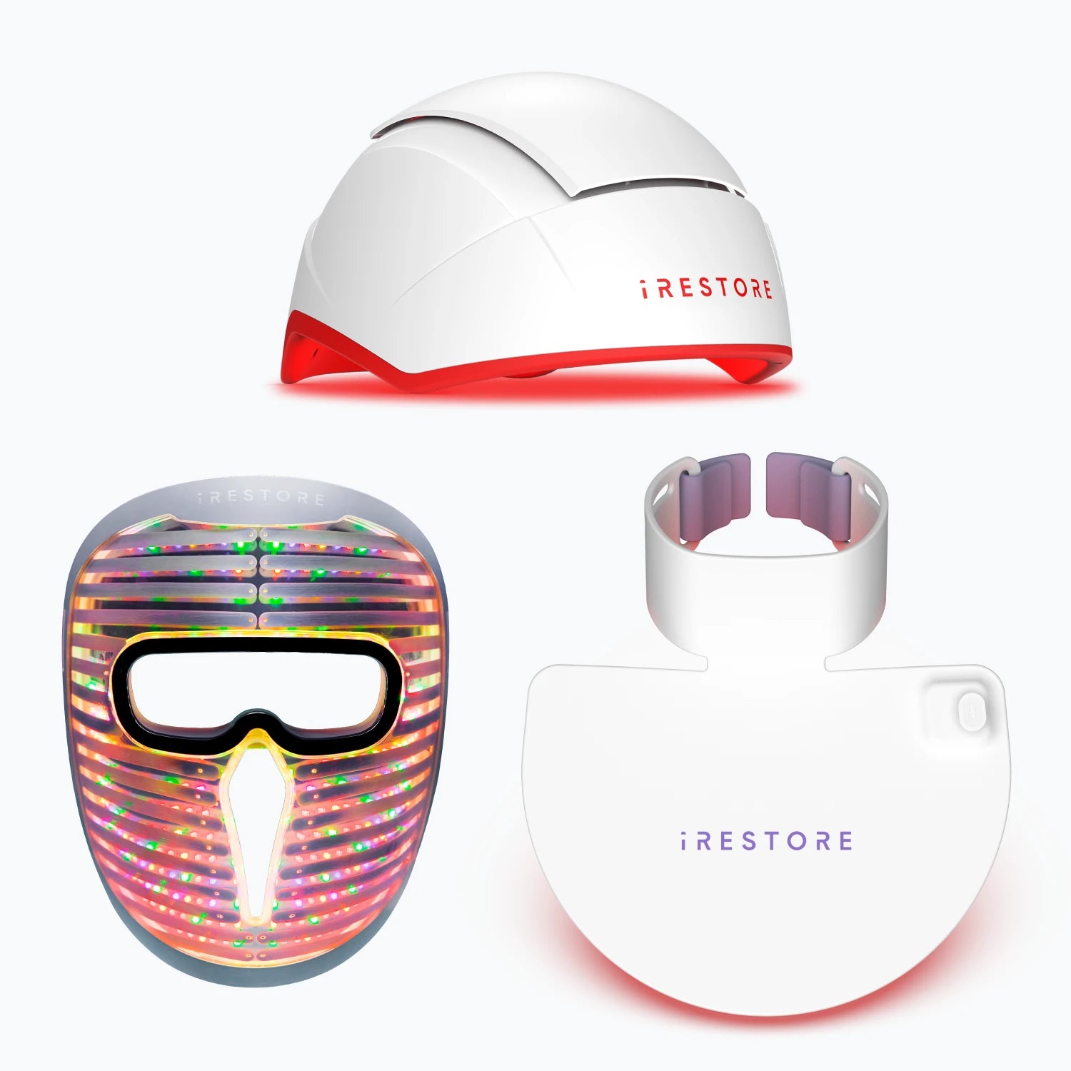 iRESTORE Professional Laser Bundle: Elite device, Laser face mask pro, and LED neck and chest mask