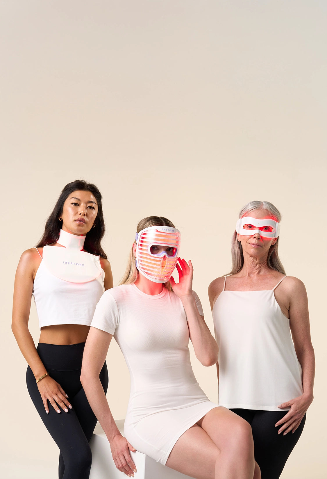 Image banner of a women wearing the Illumina Face Mask, Neck & Chest Mask, Eye Mask