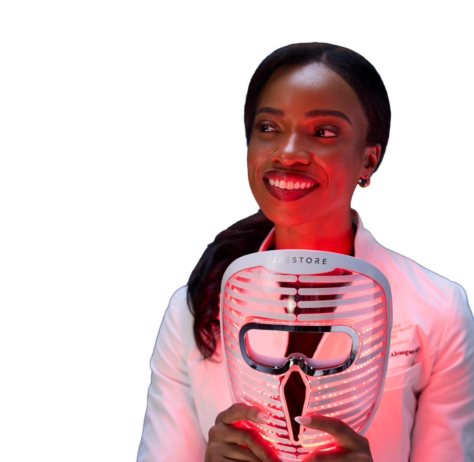 female doctor holding a glowing face mask pro.