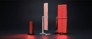 Red LED panels on a dark background