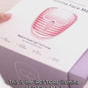 Woman unboxing the iRESTORE LED face mask and explaining the different LED lights available on the device