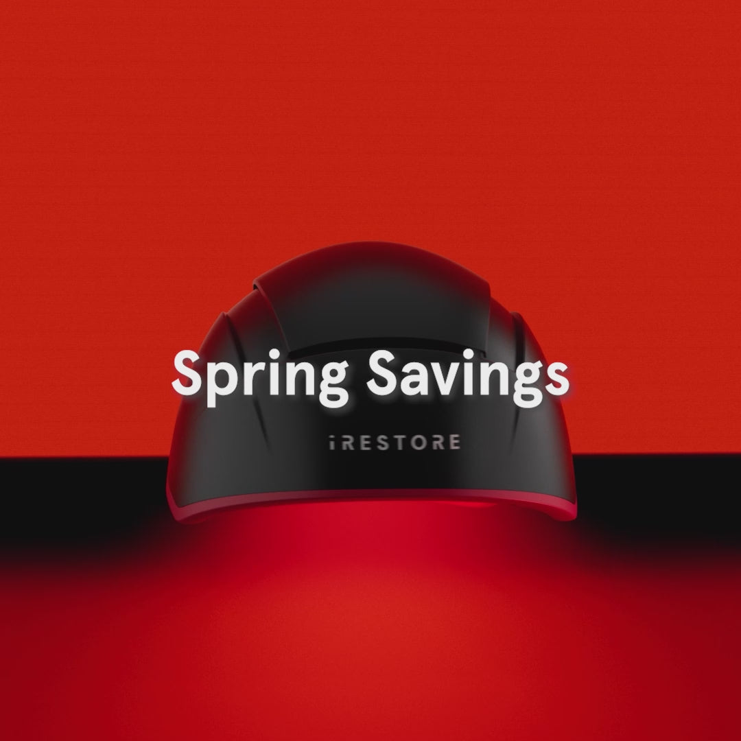 Spring Savings, regrow hair naturally in 3 months, doctor-backed red light laser technology, try irestore with a 365-day trial