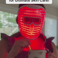 Woman sharing progress and experience using the iRESTORE face mask