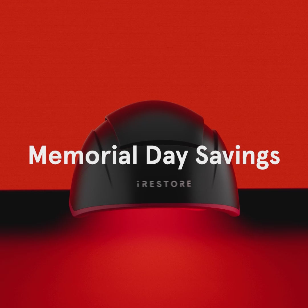 Memorial day savings, regrow hair naturally in 3 months, doctor-backed red light laser technology, try irestore with a 365-day trial