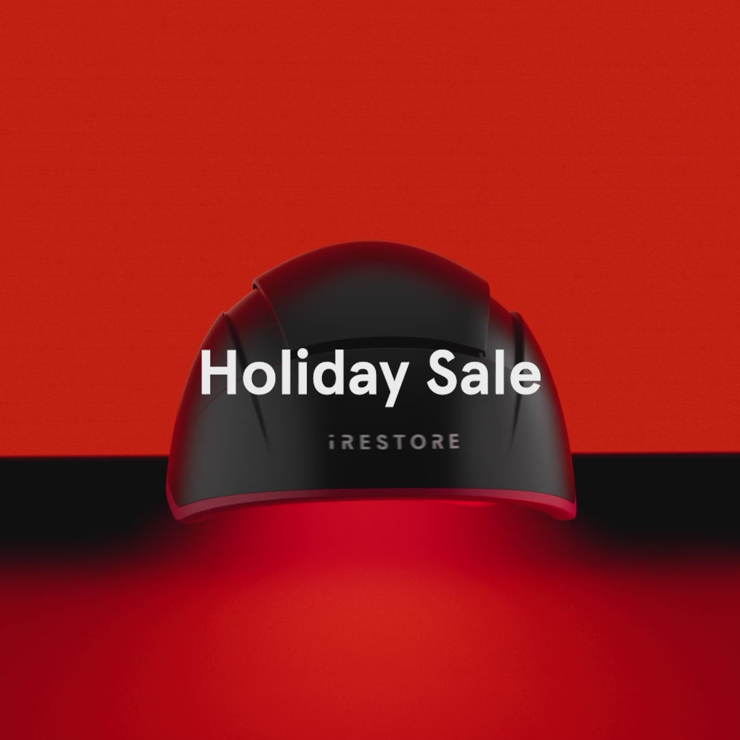 Holiday sale, regrow hair naturally in 3 months, doctor-backed red light laser technology, try irestore with a 365-day trial