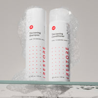 thickening shampoo and conditioner bottles with bubbles