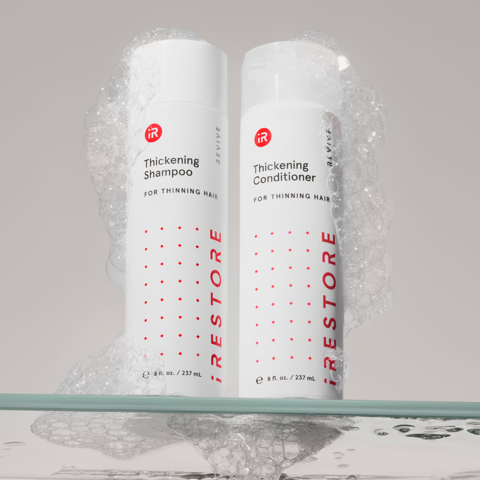 thickening shampoo and conditioner bottles with bubbles