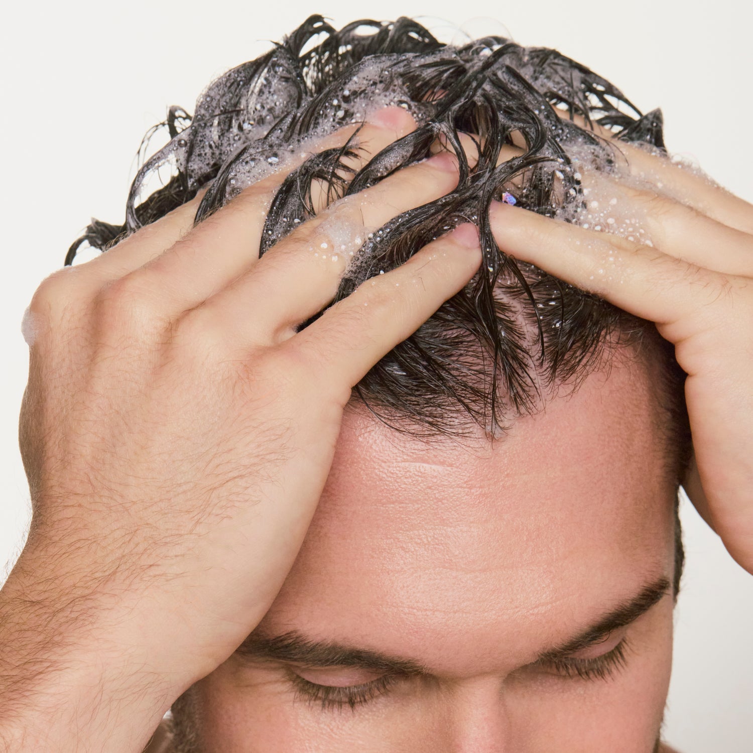 man's hair with bubbles