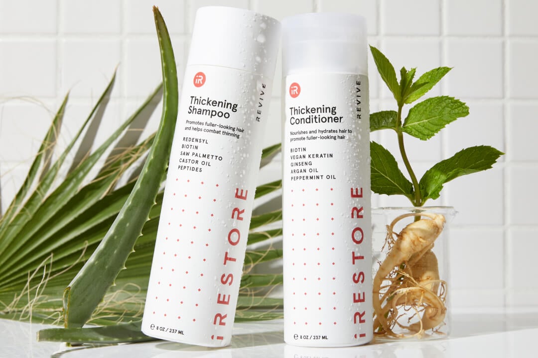 Thickening shampoo beside thickening conditioner.