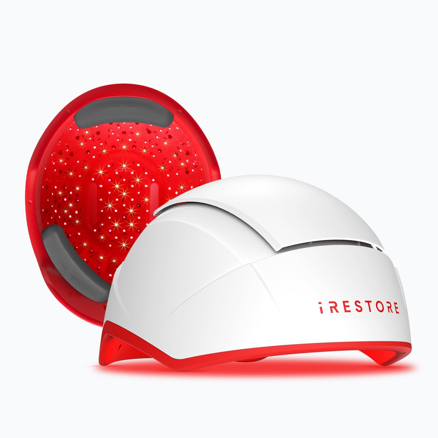 Image showing 2 irestore professional hair device. A font side view and the interior of the device