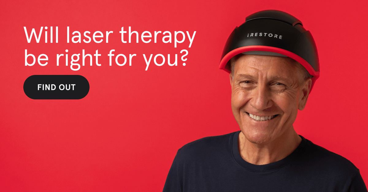 Will laser therapy be right for you? Find out. Mature man wearing the elite hair device.